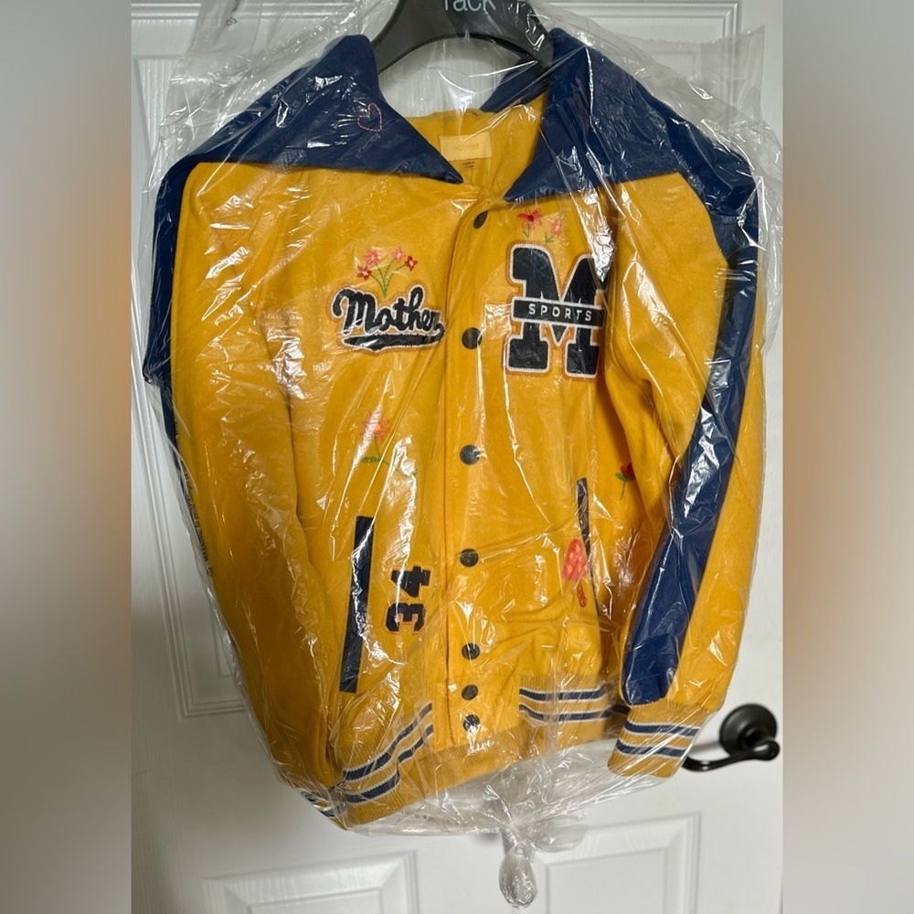 RARE MOTHER Split Hood Varsity Jacket Embroidered Yellow NWT In Orig. Packaging - Picture 8 of 16